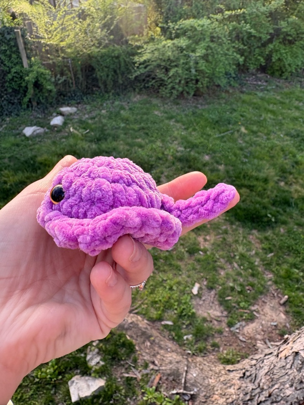 Handmade Plush Fiber Art Ray - Purple Crochet Ocean Buddy - Picture 6 of 11
